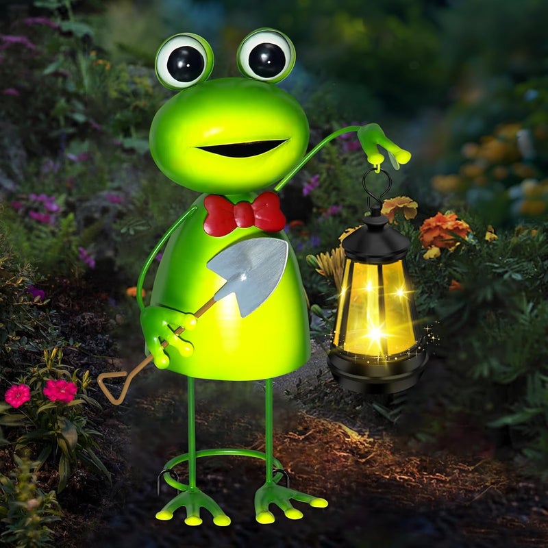 EDOF Solar Garden Lights Frog Statue with Solar Lantern Lights,13.78in Tall Frog Decor Fairy Accessories,Birthday Gifts for Women Mom Grandma,Big Metal Decorative Stakes for Home decor,Patio,Porch,Yard Art - Image 3